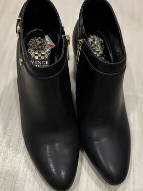 Vince Camuto Black Pointed  Ankle Booties with Gold Zipper